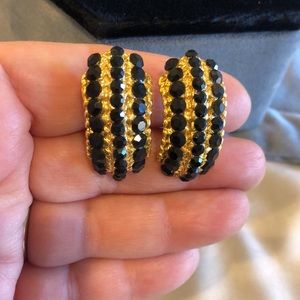 Jet Black Austrian Crystal 1/2 Hoop Earrings, Boutique